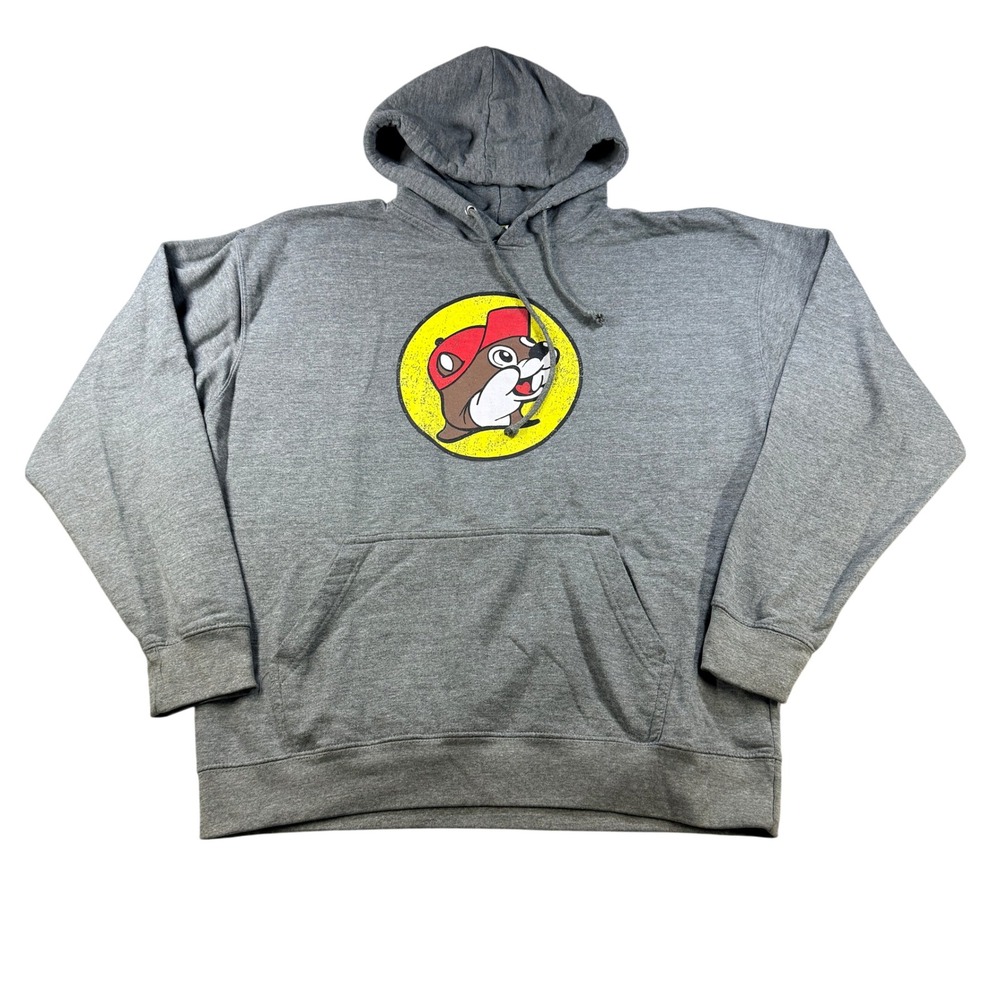 Buc-ee's Mens Hoodie Iconic Beaver Logo‎ Large Gray Cotton Blend Fleece